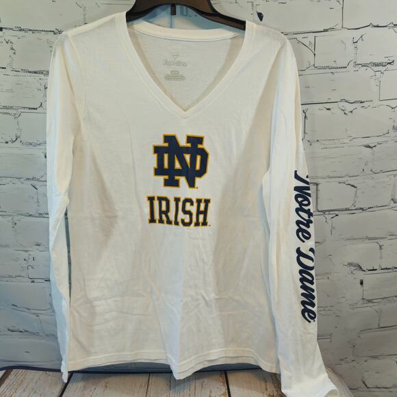 Fanatics Notre Dame Fighting Irish Womens V-Neck Long Sleeve Shirt White Size M - Picture 1 of 7